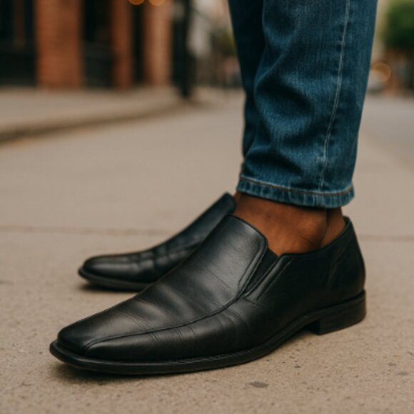 Aldo Men’s Black Leather Dress Shoes Sz 13 US 45 EU Slip On Formal Loafers - Picture 3 of 14